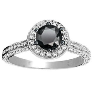 00ct Black Diamond 10K White Solid Gold Bridal Engagement HALO Ring