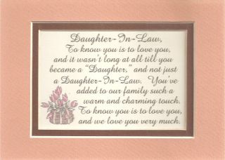 Charm DAUGHTERs IN LAW Family LOVE verses poems plaques
