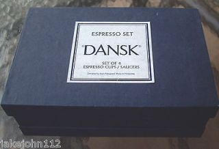 NEVER USED BOXED DANSK ESPRESSO SET   4 CUPS   4 SAUCERS WHITE