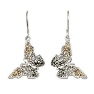 Sterling Silver Marcasite and Smoky Topaz Crystal Butterfly Earrings