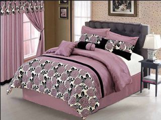 7Pcs King Purple and Black Dahlia Comforter Set