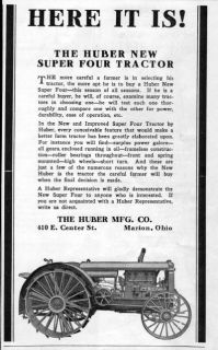 1926 Huber Super Four Tractor Original Ad