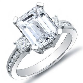 36 Ct. Elegant Emerald Cut Diamond Engagement Ring Princess & Round