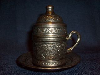 Copper Turkish Coffee Espresso Ottoman Cup Saucer Set Porcelain