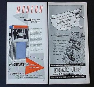 INCREDIBLY RARE 1950 POP CORN ADS CRETORS POPCORN MACHINE