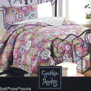 CYNTHIA ROWLEY LIV PINK FLORAL 3pc TWIN QUILT & PILLOWCASES PURPLE