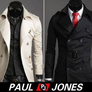 PAUL JONES Men’Stylish Double Pea Slim Fit Jackets Trench Coat