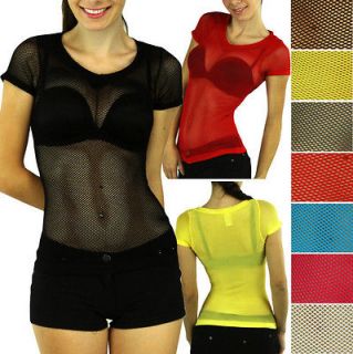 Sexy Colorful Top Blouse Fishnet T shirt DanceWear Seamless V Neck T9
