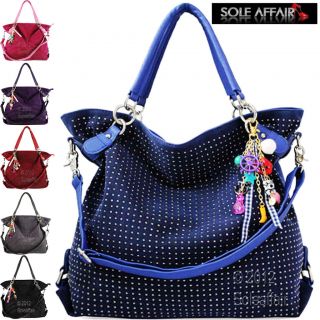 Leather Style Hobo Slouch Designer Tote Handbag Stud & Charm Bag