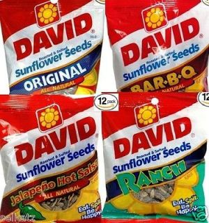 DAVIDS SUNFLOWER SEEDS ROASTED ( 12 PACK ) BASEBALL NUTS ~MANY