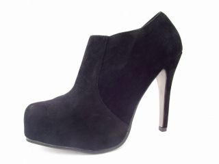 WOMENS HIGH HEEL SQUARE TOE BLACK SUEDE ANKLE BOOTS 3 8