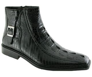 Bolano Black Mens Faux Alligator Hornback Short Boot with Side Zipper