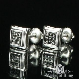 BLACK DIAMOND 925 STERLING SILVER PLATINUM FINISH SCREW BACK EARRINGS