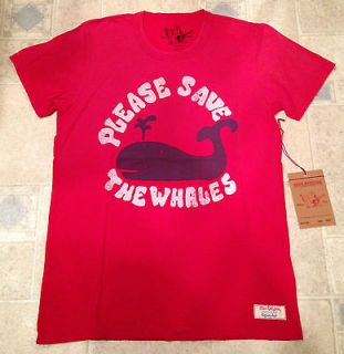 TRUE RELIGION Jeans Mens T Shirt LOVE WHALES SS CREW NECK TEE Red NEW