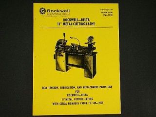 Rockwell   Delta 11 Lathe Lube and Parts List & Breakdown Manual