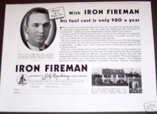 1934 Original IRON FIREMAN Coal FURNACE Heater AD Ohio