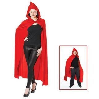 LADIES RED LONG HALLOWEEN HOODED DEVIL CAPE CLOAK FANCY DRESS COSTUME