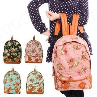 Vintage Multi Colors Women Canvas Floral Backpack Shoulders Bookbag