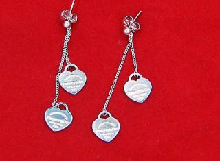 & Co. Return to Tiffany Silver Double Heart Drop Dangle Earrings