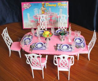 GLORIA DOLL HOUSE FURNITURE SIZE NEW DINING ROOM 6 CHAIR PLAYSET