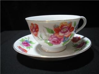 OCCUPIED JAPAN DIAMOND Floral Tea Cup & Saucer PRETTY