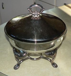 Vintage GLASBAKE Casserole Ovenware Dish & Silver Stand with Lid for