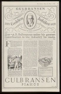 1928 Gulbransen piano golden jubilee vintage print ad