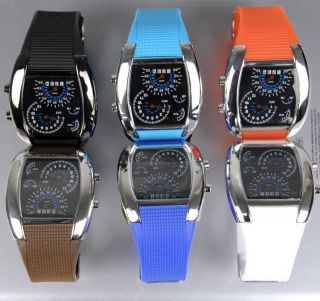 Blue &White Flash LED Watch BRAND NEW Gift Sports Car Meter Dial Men