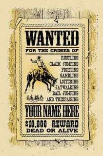 YOUR NAME on a vintage look OLD WEST wanted poster Personalized