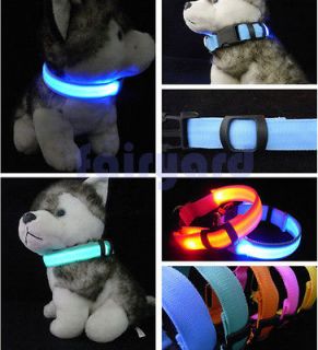 Dog Night Safety Collar LED Light up S M L LED Nylon Pet Flashing Glow