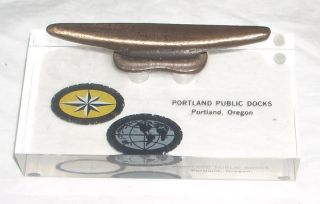 Vintage Nautical Lucite Portland Docks Paperweight