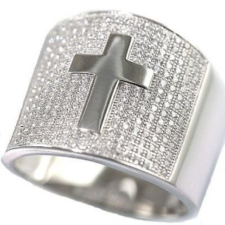 Mens White Gold Finish Lab Diamond Cross Priest Bishop Engagement Ring