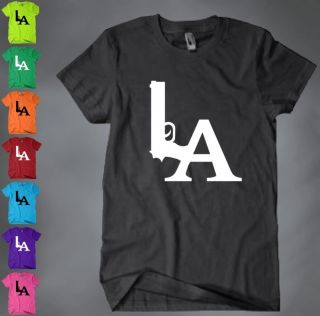 LA Dodgers Gun Logo Tee T Shirt Los Angeles Hollywood Compton Snoop