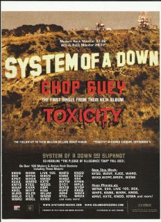 SYSTEM OF A DOWN Chop suey Trade AD POSTER for Toxicity CD 2001 Serj