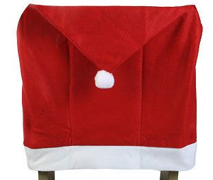 House Holiday Season Santa Hat Chair Back Slip Cover Red White Felt