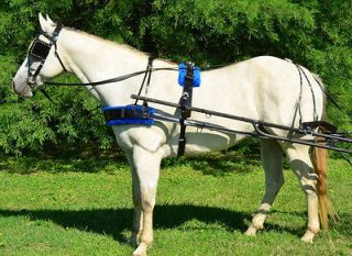 PONY SIZE*BLACK BIOTHANE with Silver Spots & BLUE PAD Driving Harness