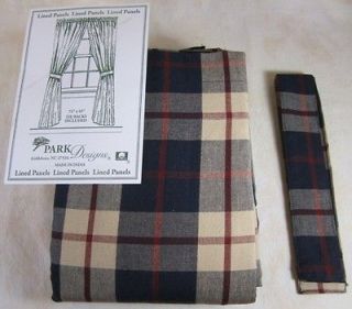 Country Navy Barn Red Tan Plaid Freedom Lined Cotton Curtain Panels