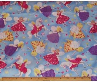Fairy Castle Princess Unicorns Fabric by Yard Quilting Cotton on Blue