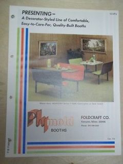 Vtg Foldcraft Co Brochure~Plymo ld Booths~Restaur ants~Catalog