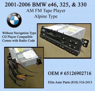 2001   2006 BMW e46 325i 330i AM FM ALPINE TAPE PLAYER CD COMPATIBLE W