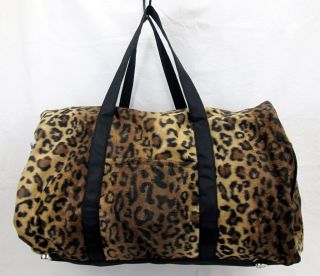 Brown Leopard Duffle Bag Faux Fur Large Travel Luggage Carryall Tote