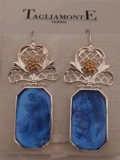 925 SS & 14kt Gold NIKE BLUE VENETIAN INTAGLIO & MOP Earrings