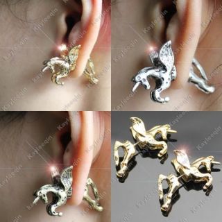 3D Unicorn Pony Flying Horse Earrings Ear Stud Fancy Dress Goth Rock