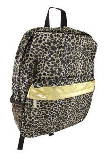 Leopard Print Microfiber Backpack with Gold Accent