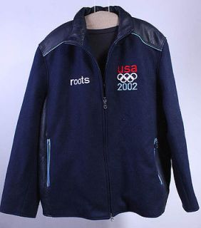 MENS ROOTS SLC 2002 OLYMPICS WOOL/LEATHER COAT sz L