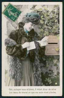 Edwardian Romantic Lady Read Love Letter original old 1910s photo