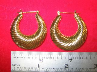 MADE IN USA   14KT Gold Plated Shrimp ~1 1/4 Hoop Earrings (#11017)