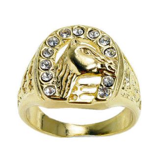 Crystal Rodeo Cowboy Western 18K Gold Filled Ring10 USA SELLER