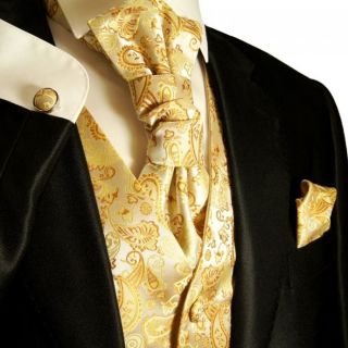 V16/ New Paul Malone Tuxedo Vest Set in Gold Paisleys