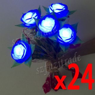 24 x LED Electric Rose Flower With Twig Candle Tea Light Lamp For